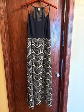 J. Crew Navy and White Chevron Maxi Dress
